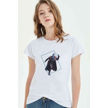 Yenilmez Yondu Galaxy Baskılı Beyaz Kadın Tshirt