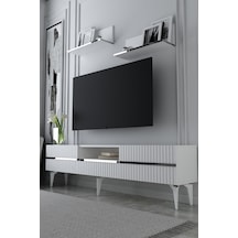 180dhdtrüç5bg Tedy Lazer Pleksi Desenli Raflı Tv Sehpası Ünitesi Beyaz-gümüş