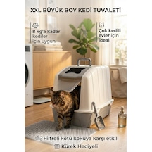 Xxl Büyük Boy Kapalı Kedi Tuvaleti, Filtreli Ve Kürek Hediyeli, 59x41,5x47,5 Cm - Vn11097