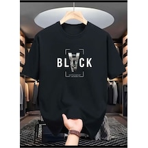 Medinenur Black Baskılı Basic T-shirt Siyah