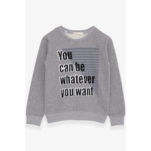 Breeze Erkek Çocuk Sweatshirt Yazı Baskılı 8-14 Yaş, Koyu Gri Melanj Gri