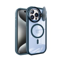 Apple Uyumlu   iPhone 15 Pro Max Kılıf Teleskop Lens Magsafe Silikon Kapak - Lacivert