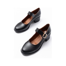 Analin Shoes Kadın Hakiki Deri Tokalı Günlük Kalın Topuklu Ayakkabı Siyah