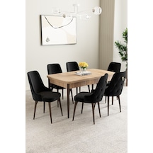 Mabel Meşe Desen 80x132 Mdf Açılabilir Mutfak Masası Takımı 6 Adet Sandalye Siyah