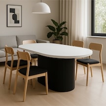Dolunay 180x90x75cm 36mm Kalın Kenarlı Oval Beyaz Sütunlu Yemek Masası Sadece Masadır Siyah