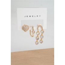 Kadın Vip Seri Anti Alerjenik 3'lü Küpe Ysx005 - Altın