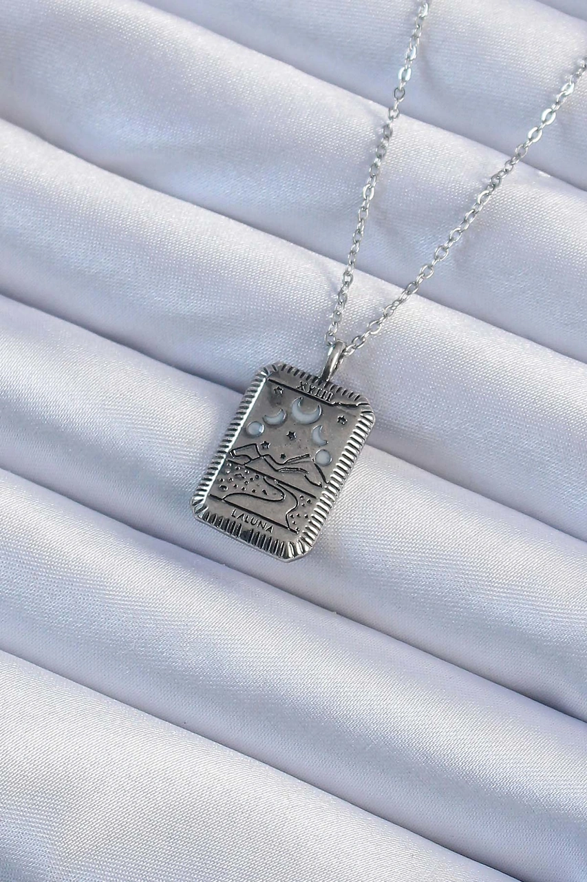 316l Çelik Zincir Eskitme Gümüş Renk Ay Figürlü Tarot Kolye altın