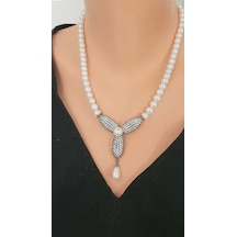 925 Ayar Gümüş Zirkon Taşlı İncili Kolye