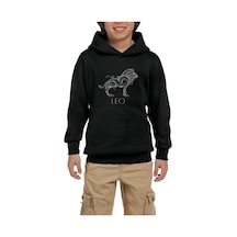 Aslan Burç Retro Siyah Çocuk Kapşonlu Sweatshirt