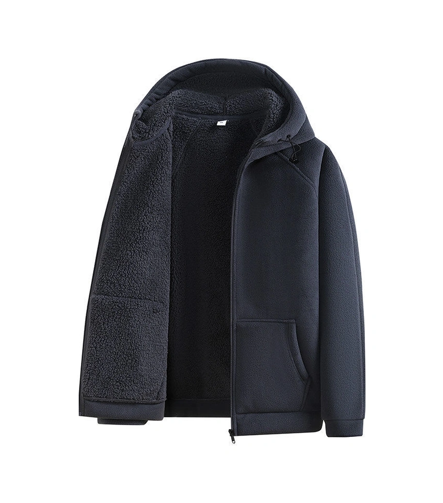 Peluş Sıcak Çift Katmanlı Kalın Günlük Kapüşonlu Ceket Gri-turkuaz