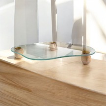 3 Ayaklı Cam Sunumluk Şık Ahşap Ayaklı Servis Tabağı Çok Renkli