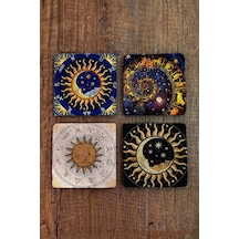 Doğal Taş Bardak Altlığı Astroloji - Burçlar Baskılı 4'lü Set Bardak Altlığı - Stone Coasters Çok Renkli