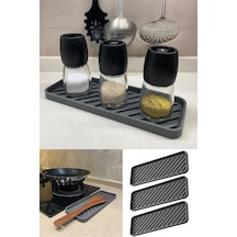 3 Adet Gri Silikon Yağdanlık Standı 23x10 Cm Çok Amaçlı Organizer Sunumluk Sabunluk Altlığı Seti Gri Diğer
