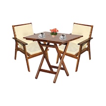 Heybeli Ahşap Bahçe Balkon Seti: 60x60 Masa + 2 Sandalye Krem