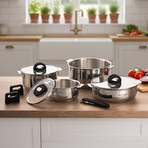 Emsan Steel Click 7 Parça Tencere Seti Açık Gri Gümüş