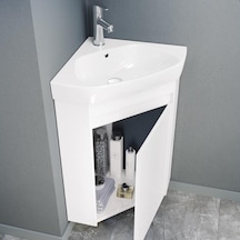 Orka Zag 45 Cm Mdf Beyaz Köşe Banyo Dolabı Alt Modül Ve Lavabo Beyaz