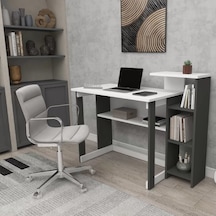 Reyo Home Enda Saye 5 Raflı Kitaplıklı Çalışma Masası Antrasit - Beyaz