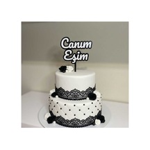 2 Adet Canım Eşim Yazılı Pasta Süsü Cake Topper Seti - Yıl Dönümü Ve Doğum Günü Dekoru - Siyah/beyaz