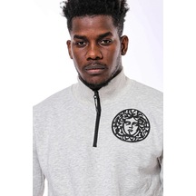 Wessi Gri Fermuarlı Baskılı Sweatshirt Gri