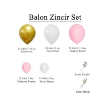 Krom Gold, Pastel Beyaz Ve Makaron Pembe Temalı Balon Seti