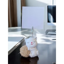 Açık Altın Yumaklı Oturan Kawaii Kedi Temalı Not Tutacağı Fotoğraf Tutacak Tutucu Ofis Hediyelik Şampanya