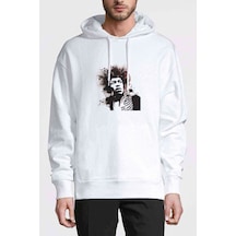 Jimi Hendrix Baskılı Beyaz Erkek Örme Kapşonlu Sweatshirt (531035787)