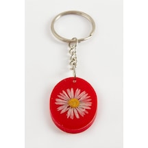 Ilkeshop Papatya Oval Epoksi Anahtarlık-kırmızı Çok Renkli