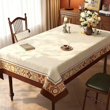 Köşeli Masa Örtüsü, Masa Folyosu, Bej, Kahverengi, Boho Çiçekler, Pvc Diğer