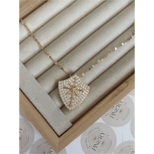 Pinery Jewels Zirkon Taşlı Kalkan Kararmaz Çelik Kadın Gold Kolye Altın