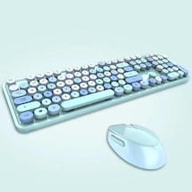 Renkli Daktilo Tarzı Vintage Mekanik Klavye Mouse Pc Laptop Uyumlu Kablosuz