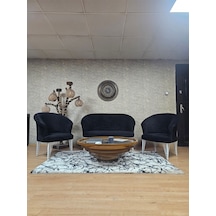 Zafir Teddy Takım Beyaz Boyalı Telli Ayak Çay Seti Koltuk - Berjer , Balkon, Salon, Ofis Siyah