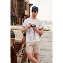Buratti Bisiklet Yaka Kolları Renkli Şerit Detaylı T Shirt Erkek T Shirt 5904060 Beyaz