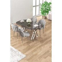 Canisa Zae Serisi 90x168 Lak Panel Antrasit Ironi Krom Ayak Masa Takımı 4 Gri Sandalye Antrasit İroni Masa Gri Sandalye Ayaklar Krom