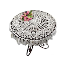 Ximistore9 El Yapımı Pamuklu Ayçiçeği Desenli Yuvarlak Dantel Masa Örtüsü, 65-70 Cm Beyaz