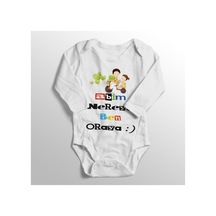 Babylimon Bebek Beyaz Abim Nereye Ben Oraya Baskılı Bebek Zıbını Beyaz - 132151718 Beyaz