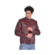 Hakiki Deri Fermuarlı Hakim Yaka Dört Cepli Erkek Deri Ceket Kahverengi Kahverengi