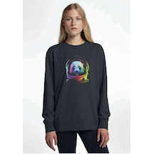 Uzaylı Panda Astronaut Panda Asronot Uzay Baskılı Füme Antrasit