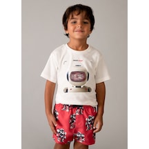 Mayoral Erkek Çocuk Robot T-shirt Krem - 03065