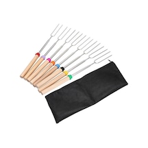 Paslanmaz Çelik Teleskopik Barbekü Çatalları - Ahşap Saplı Kamp Ateşi Çubukları, S'mores Ve Açık Hava Pişirme Seti İle Seyahat Çantası