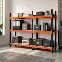 3 Katlı Duble Midi Rack - Ekonomik Depo,arşiv, Kiler Rafı Siyah-turuncu-46x180 Cm-150 Cm Çok Renkli