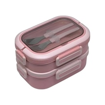 Bento 1650ml Lunchbox 2 Katlı 3 Bölmeli Paslanmaz Çelik Sefer Tası Yemek Kutusu Pembe