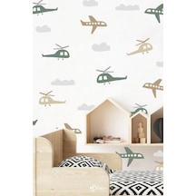 Minik Uçaklar Ve Helikopterler Soft Renklerde Çocuk Bebek Odası Sticker Seti