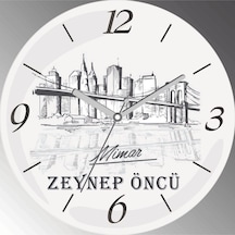 Kişiye Özel Mimar Gri Çap 30cm Sessiz Akar Bombeli Gerçek Cam Duvar Saati Siyah