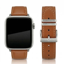 Goldoni Apple Watch Uyumlu İnce Taba Deri Kordon Metal Köprülü