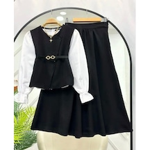 Lovie Moda Kadın Çapraz Düğmeli Etekli Takım Siyah