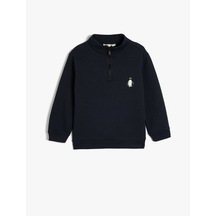 Koton Dik Yaka Yarım Fermuarlı Oversize Sweatshirt Uzun Kollu İşleme Detaylı Lacivert 5wkb10551tk Lacivert