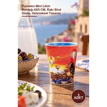 3 Adet Yöresel Shot Bardak Porselen Mini Likör Bardağı 6x5 Cm, Rakı Shot Glass, Geleneksel Tasarım