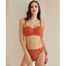 Desteksiz Balenli Dantelli Cuplı Lotus Günlük Sütyen Takım -4817 Tarçın
