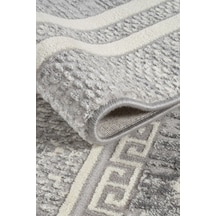 %100 Akrilik Sık Dokuma Şerit Krem - Gri Parlak İplik Makine Mutfak Koridor Salon Yatak Odası Halı