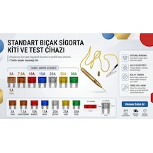 Oto Elektrik Kontrol Kalemi + 21'li Standart Bıçak Sigorta Seti Araç Devre Test Ve Sigorta Kit